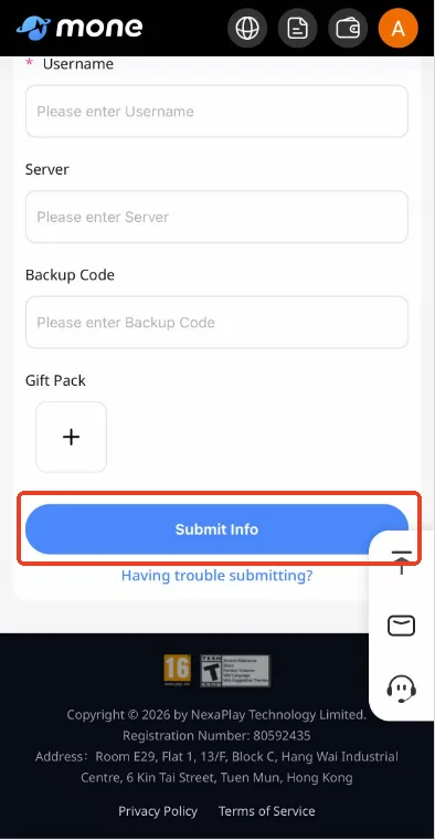 Enter Kingshot account information, part 2