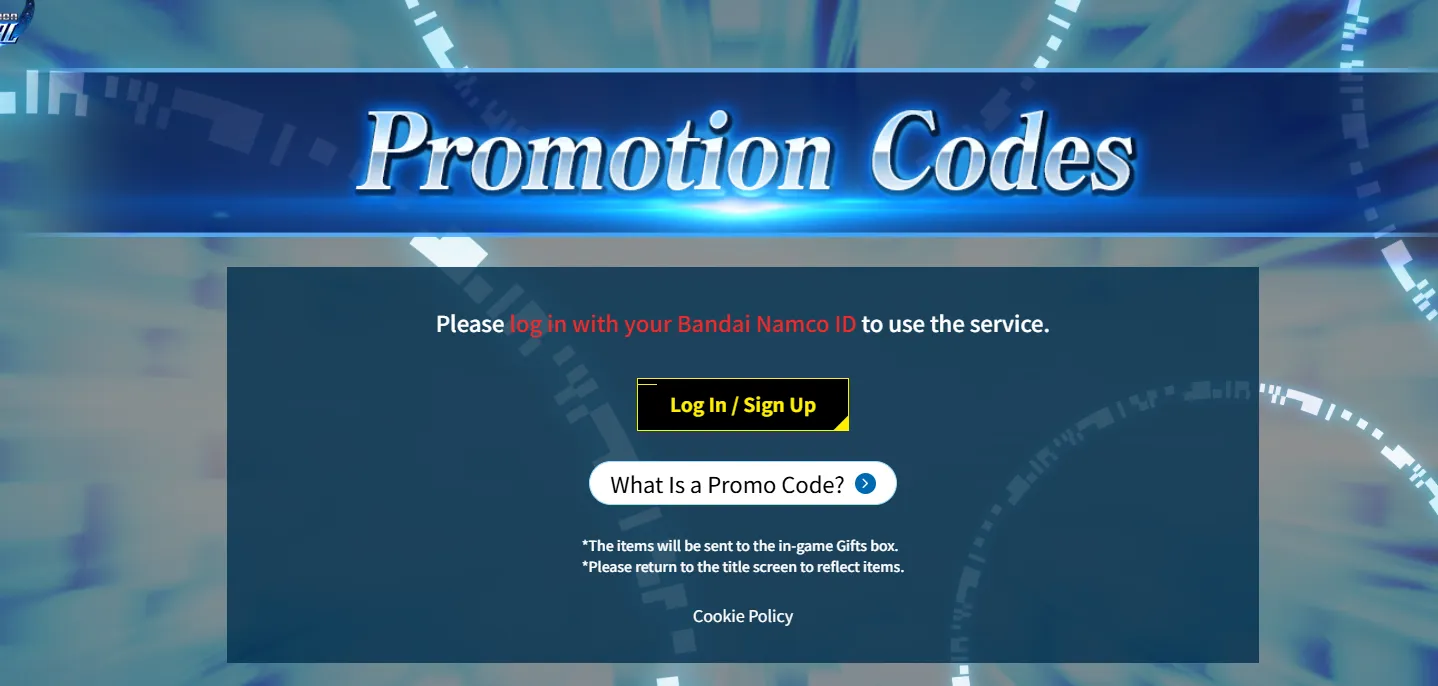 SD Gundam G Generation ETERNAL Promotion Code Input Page