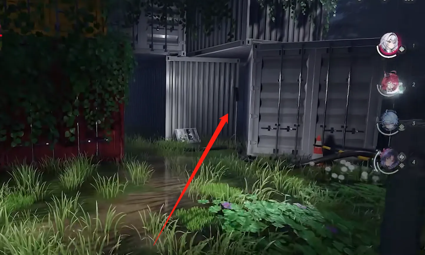go to the container in the front-right area