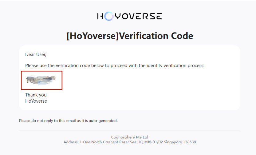 Enter HoYoverse verification code