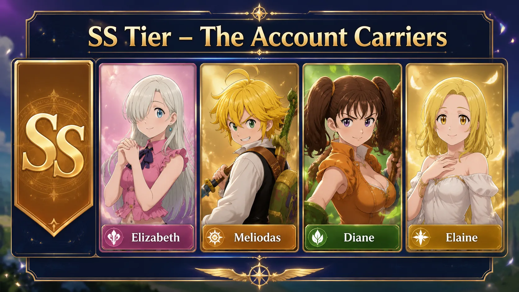 SS-тир героев 7DS Origin с Elizabeth, Meliodas, Diane и Elaine
