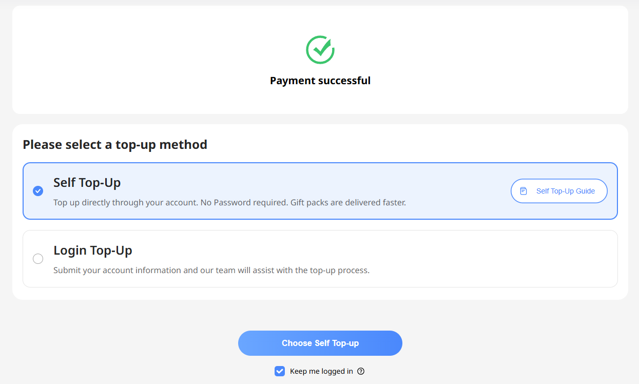Select Self Top-Up on Mone
