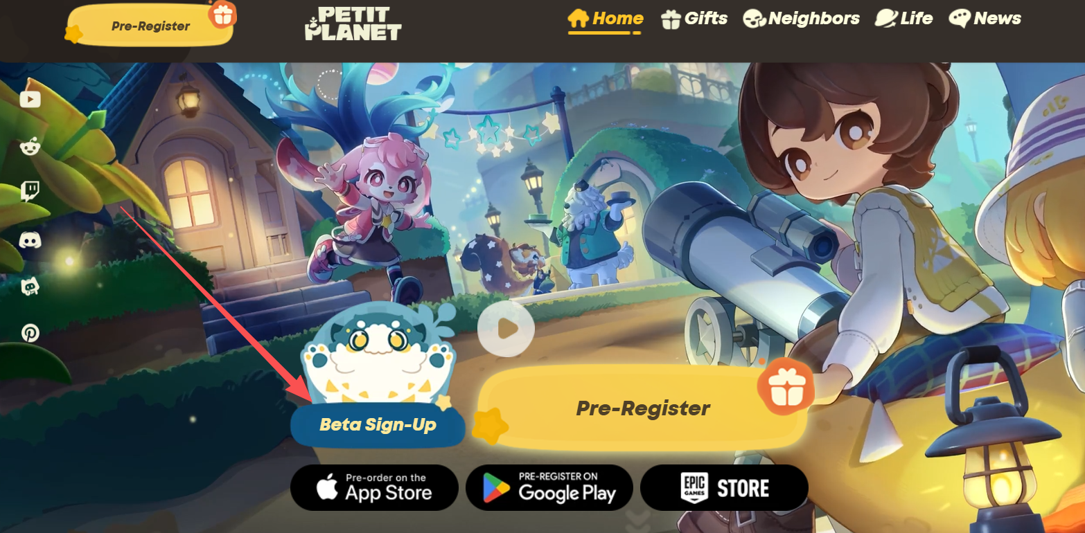 Petit Planet Final Beta Test sign-up page