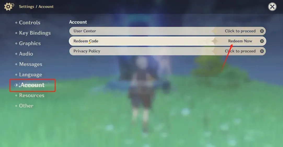 redeem genshin codes in game