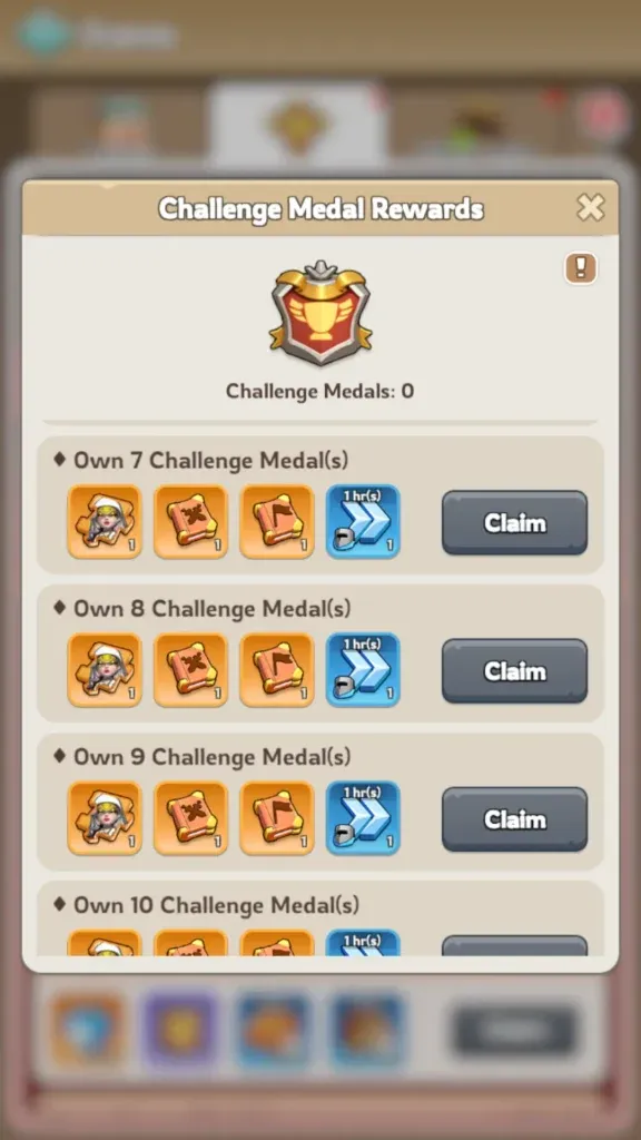 Challenge Medal Rewards