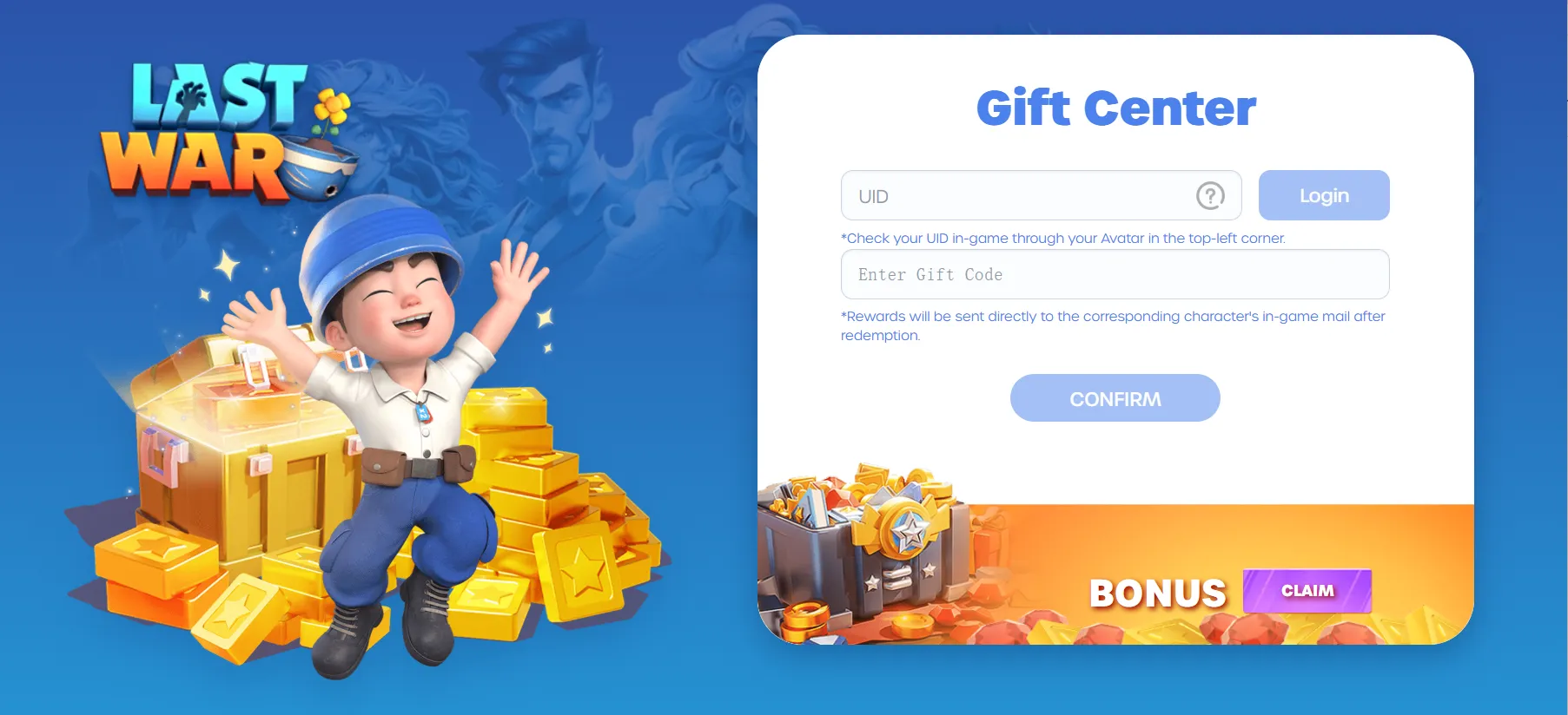 Visit the official Last War website and select Redeem Code, or open the Gift Center directly.