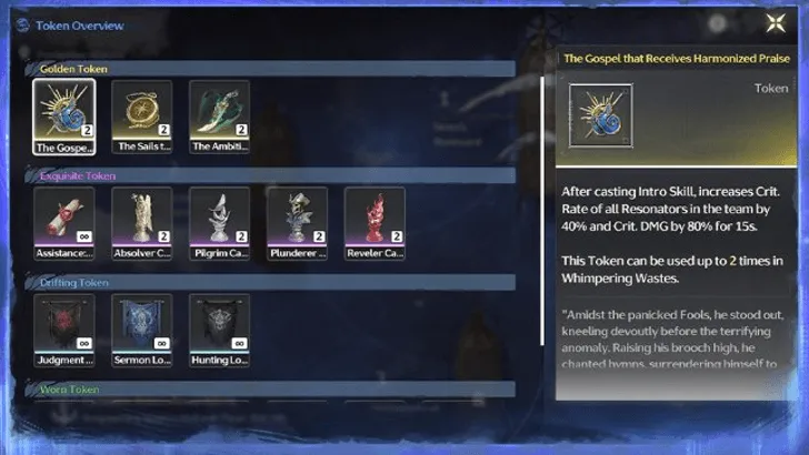 Wuthering Waves Whimpering Wastes token system and Golden Token rewards