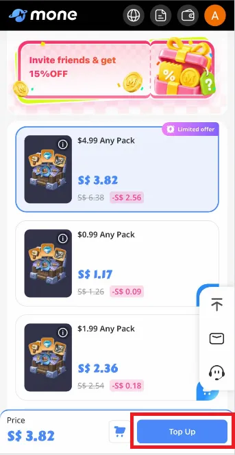 Select a Kingshot pack on Mone