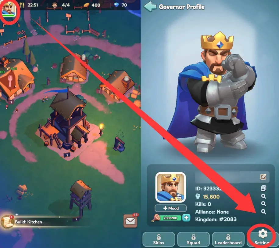 Open Kingshot account settings