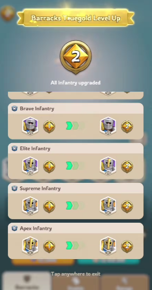 barracks truegold level up